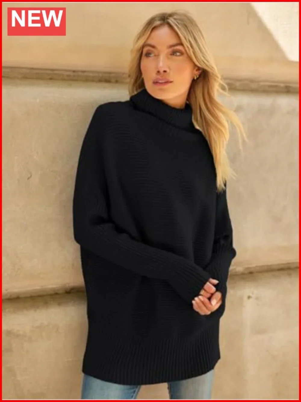 Oversized Roll Neck Turtleneck Sweater Tunic Pullover Long Sleeve